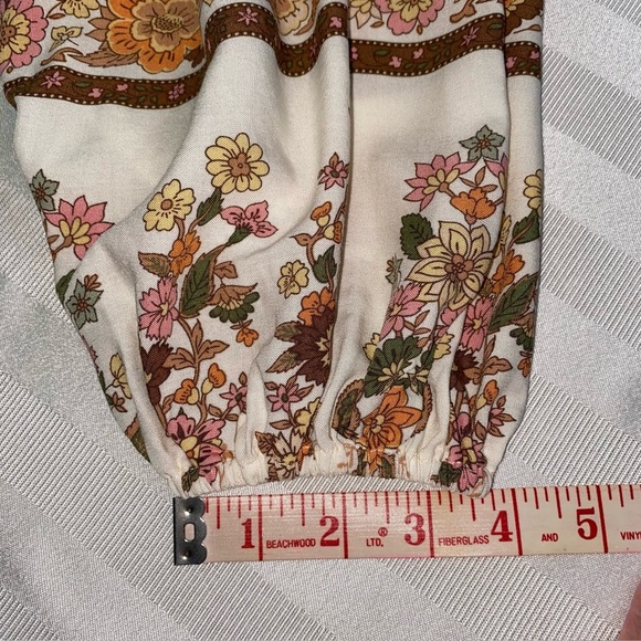 Blu Pepper Sz S Floral Bohemian Burton Blouse - Cream & Brown Balloon Sleeves - Picture 11 of 15